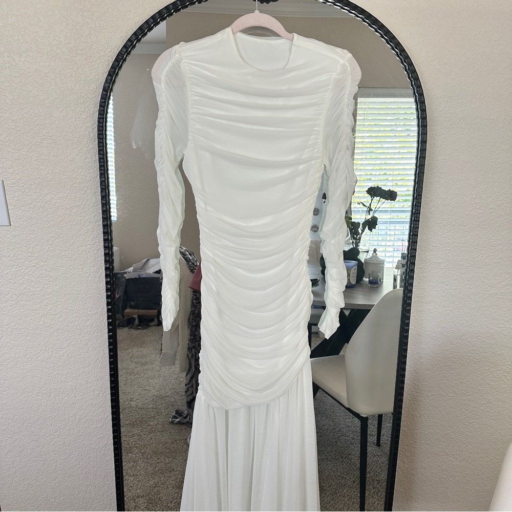 SHEIN White Long Sleeve Ruched Dress size Small